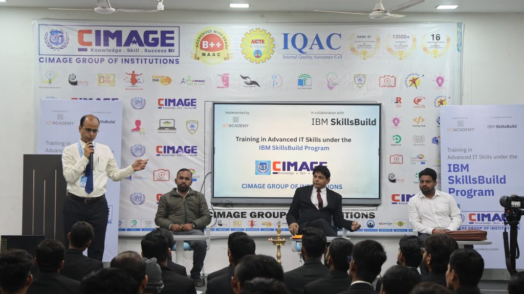 BCA and B.Sc. IT students of CIMAGE Patna receiving IBM SkillsBuild certificates in Cyber Security and AI