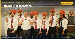 CIMAGE Patna students placed at Deloitte celebrate with Director Prof. (Dr.) Neeraj Agrawal during the Placement Celebration