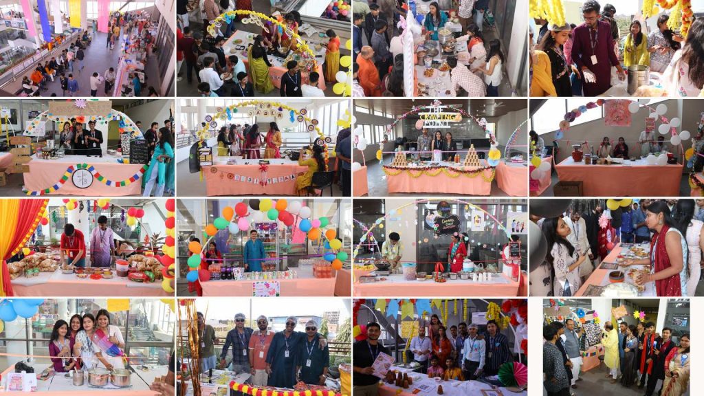 CIMAGE Holi Mela 2026 collage — 16 moments from the One Day Startup Project including student-run stalls Lasse's & Bro's, Desi Tadka, The Craving Point, Puri & Pops, Creamy Clash and Dream Delight, with Director Dr. Neeraj Agrawal visiting student teams at CIMAGE College Patna.