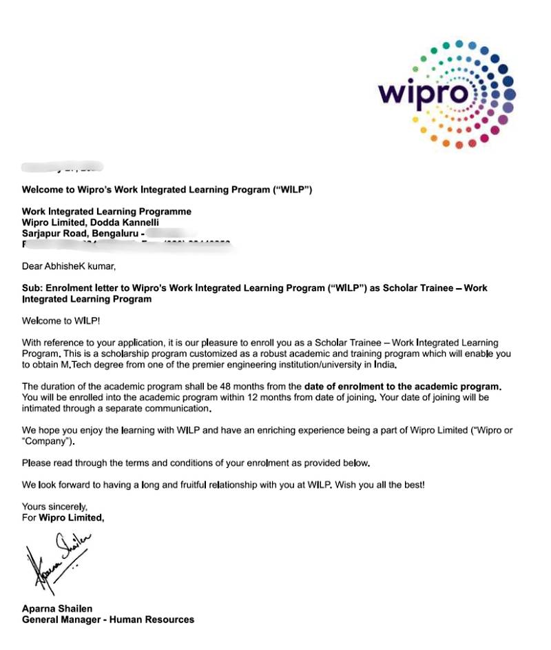 CIMAGE Group of Institutions Patna student Abhishek Kumar got placement at Wipro as Scholar Trainee in the Work Integrated Learning Program WILP M.Tech