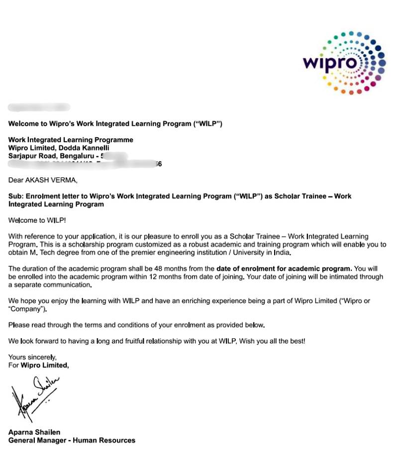 CIMAGE Group of Institutions Patna student Akash Verma got placement at Wipro as Scholar Trainee in the Work Integrated Learning Program WILP M.Tech