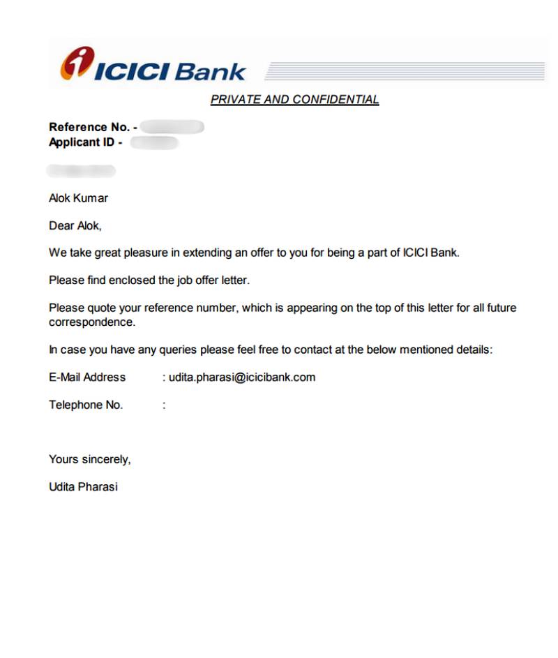 CIMAGE Group of Institutions Patna student Alok Kumar got placement at ICICI Bank offer letter