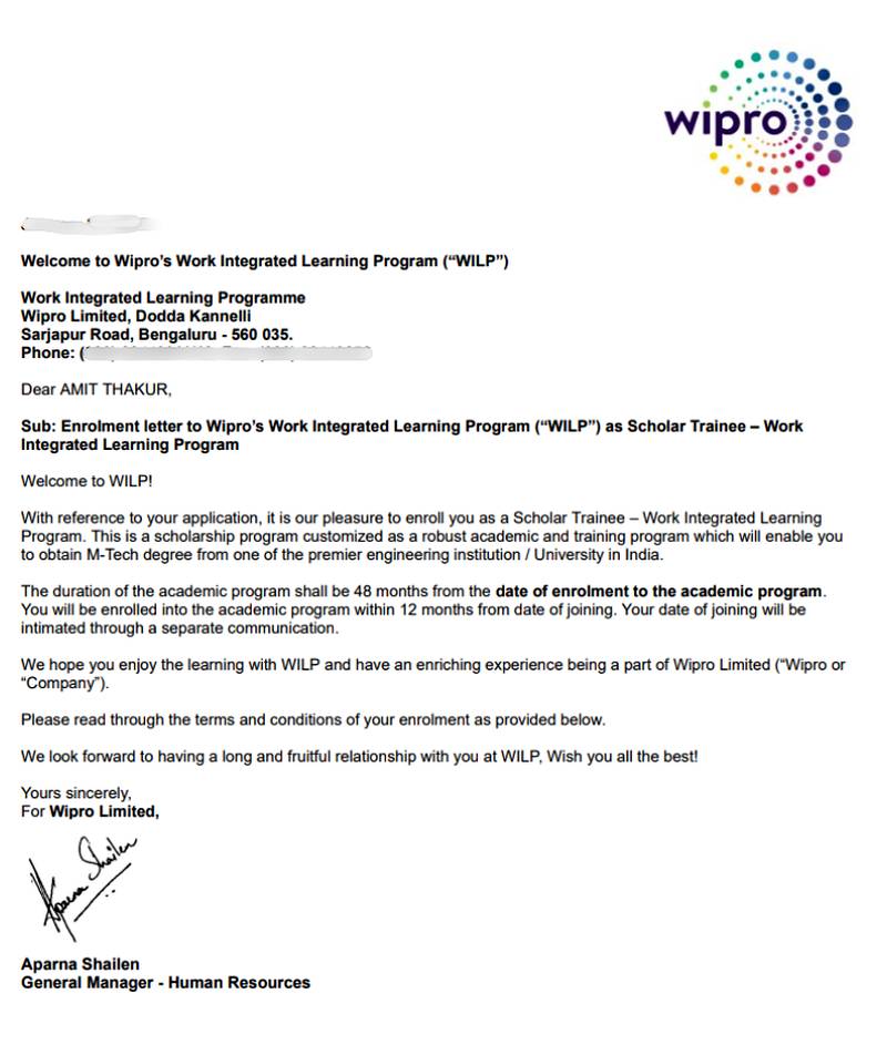 CIMAGE Group of Institutions Patna student Amit Thakur got placement at Wipro as Scholar Trainee in the Work Integrated Learning Program WILP M.Tech