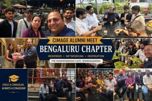 CIMAGE Alumni Meet Bengaluru 2026 at The Rameshwaram Cafe Bommasandra with Director Dr. Prof. Neeraj Agrawal and alumni.