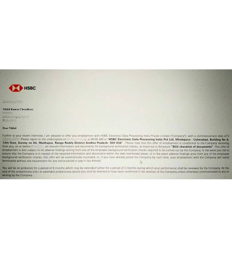 CIMAGE Group of Institutions Patna student Nikhil Kumar Choudhary got placement at HSBC Electronic Data Processing India at Hyderabad