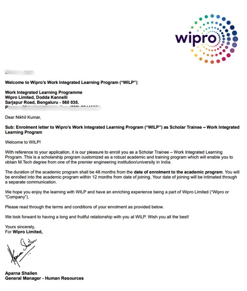 CIMAGE Group of Institutions Patna student Nikhil Kumar got placement at Wipro as Scholar Trainee in the Work Integrated Learning Program WILP M.Tech