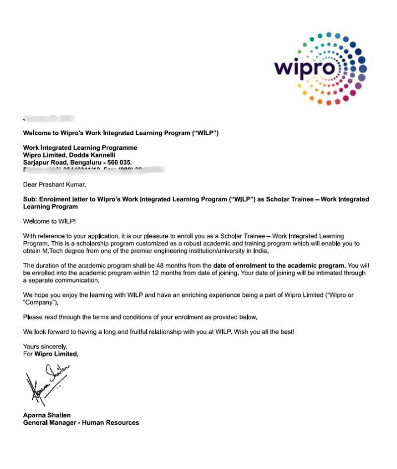 CIMAGE Group of Institutions Patna student Prashant Kumar got placement at Wipro as Scholar Trainee in the Work Integrated Learning Program WILP M.Tech