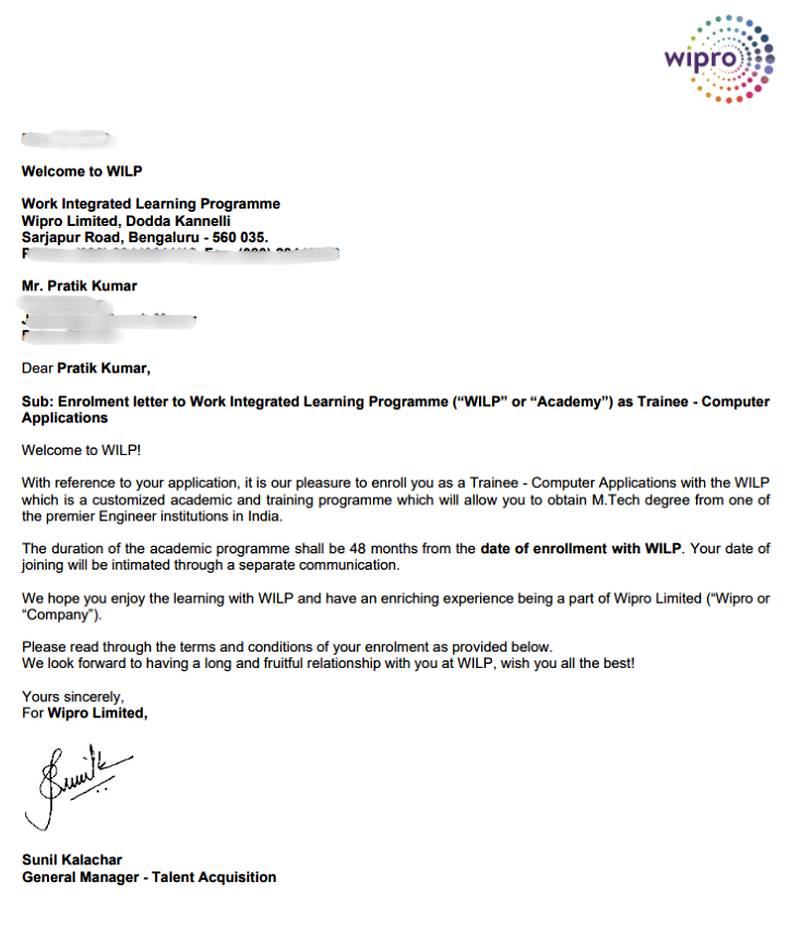 CIMAGE Group of Institutions Patna student Pratik Kumar got placement at Wipro as a Scholar Trainee (Trainee – Computer Applications) in the Work Integrated Learning Program (WILP) with an M.Tech degree