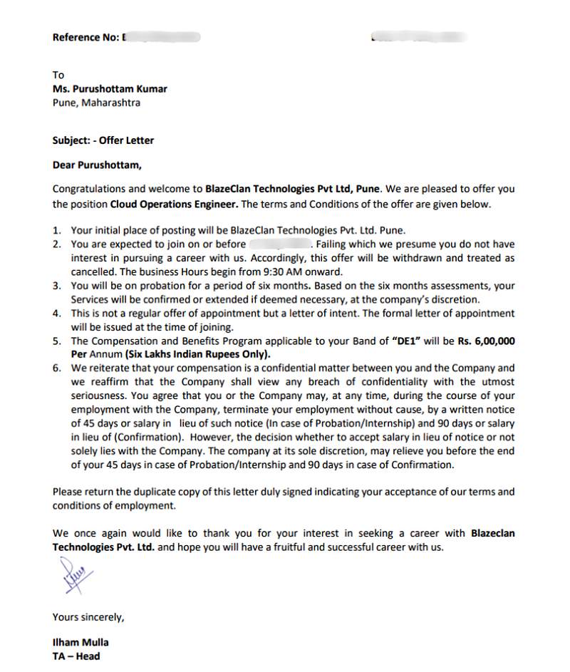 CIMAGE Group of Institutions Patna student Purushottam Kumar got placement at BlazeClan Technologies Pvt Ltd as a Cloud Operations Engineer in Pune with a ₹6 LPA package