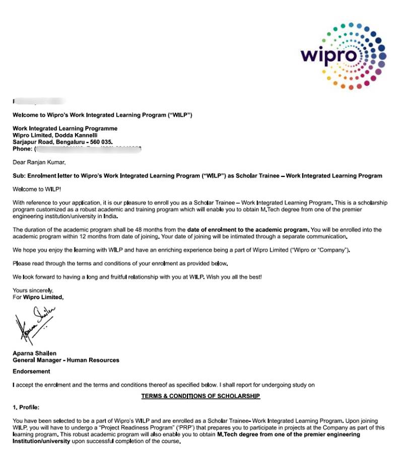 CIMAGE Group of Institutions Patna student Ranjan Kumar got placement at Wipro as Scholar Trainee in the Work Integrated Learning Program WILP M.Tech