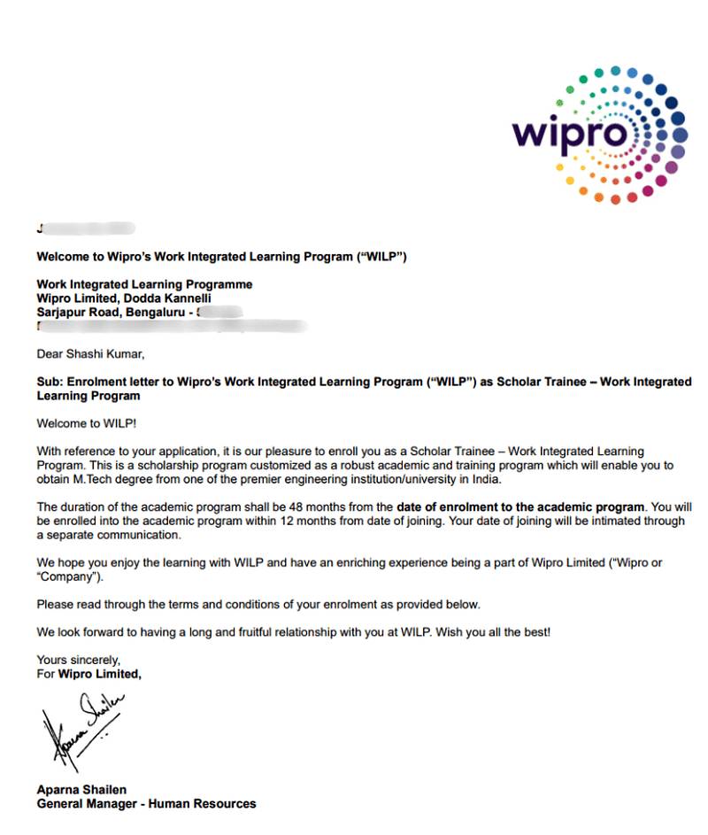 CIMAGE Group of Institutions Patna student Shashi Kumar got placement at Wipro as Scholar Trainee in the Work Integrated Learning Program WILP M.Tech