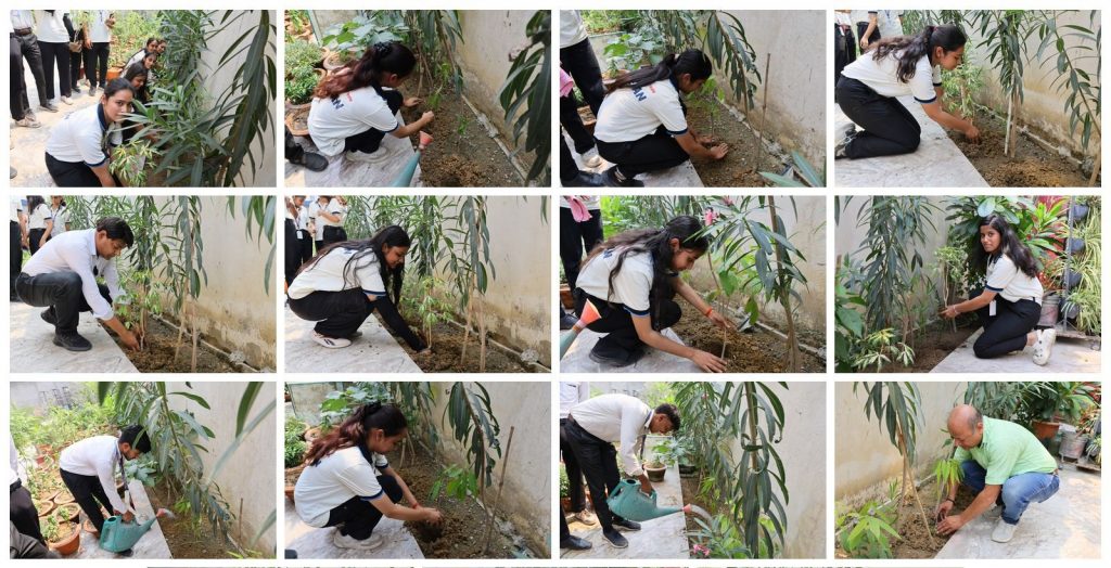 CIMAGE students and faculty planting and watering saplings during the World Environment Day 2026 plantation drive in Patna