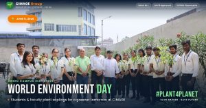 CIMAGE Group students and faculty holding saplings during the World Environment Day 2026 plantation drive at the Patna campus