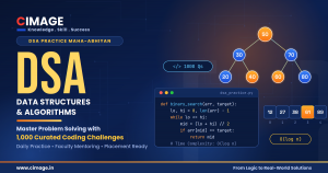 CIMAGE DSA Practice Maha-abhiyan poster promoting daily Data Structures and Algorithms practice with 1,000 curated coding challenges.