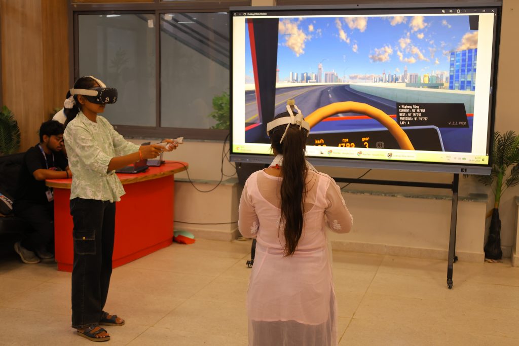 Students experiencing augmented reality (AR) and virtual reality (VR) technology at CIMAGE Weekend Fest 2026 in Patna