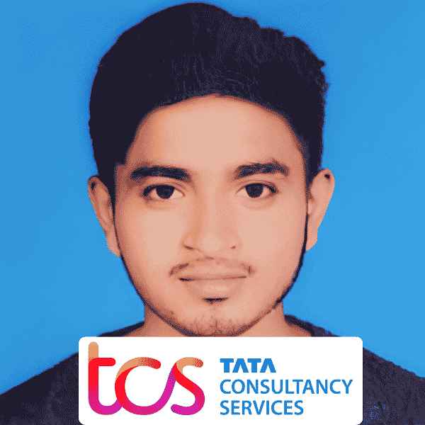 Aditya Kumar, a BBA student from CIMAGE Patna, in a formal portrait beside the Tata Consultancy Services