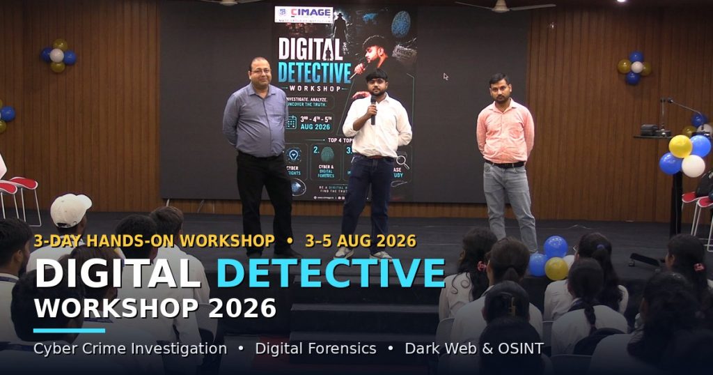 Cyber security workshop for students at CIMAGE College Patna — speakers addressing participants at the Digital Detective Workshop 2026