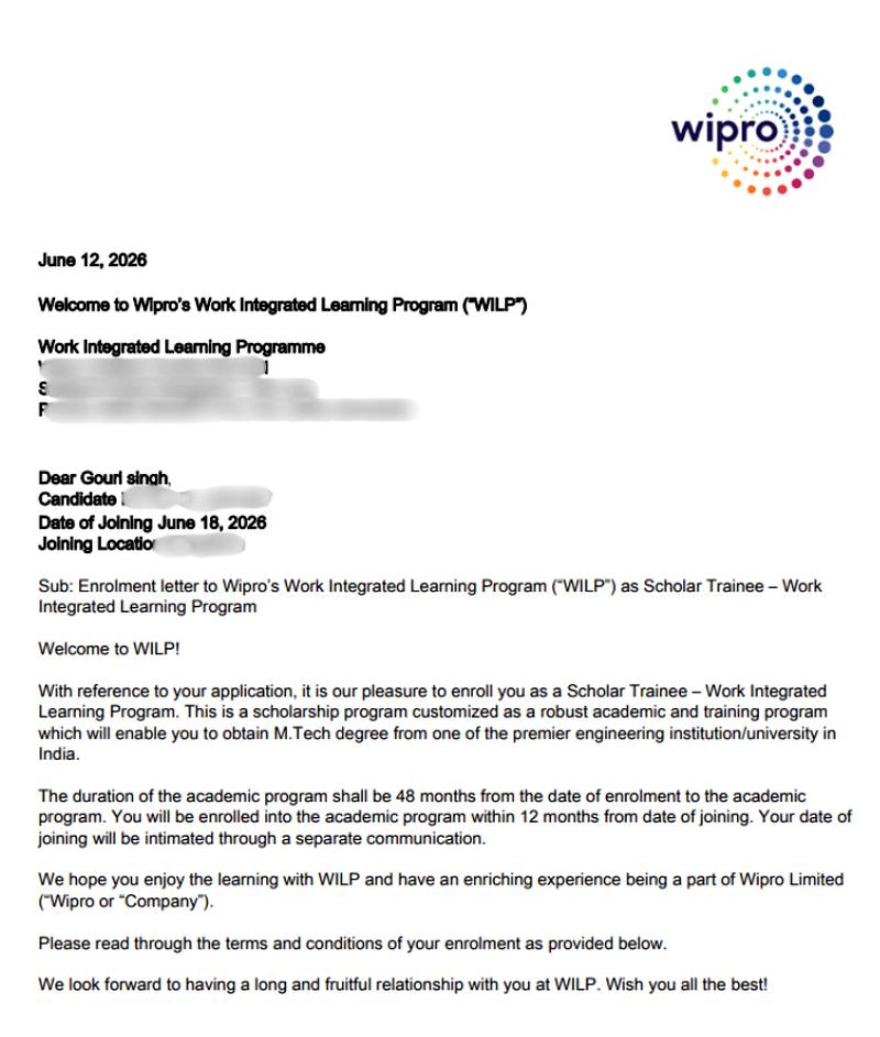 CIMAGE Group of Institutions Patna student Gouri Singh got placement at Wipro as a Scholar Trainee in the Work Integrated Learning Program (WILP) with an M.Tech degree