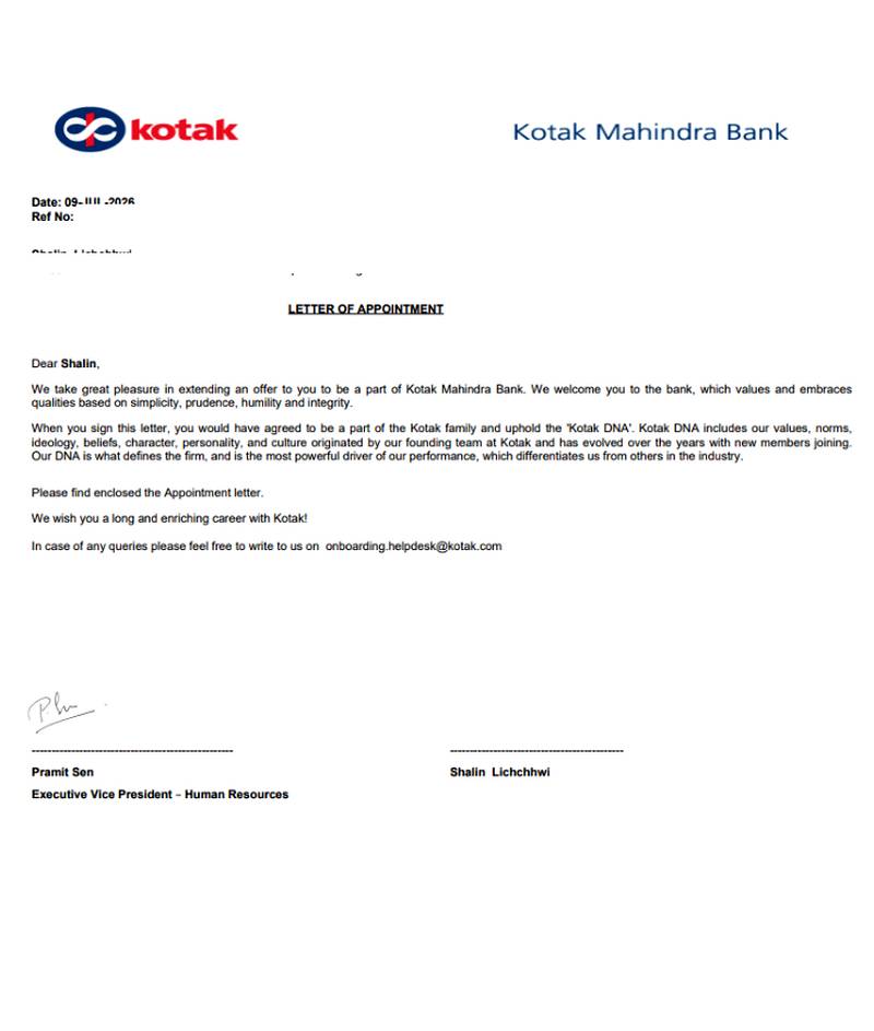 CIMAGE Group of Institutions Patna student Shalin Lichchhwi got placement at Kotak Mahindra Bank